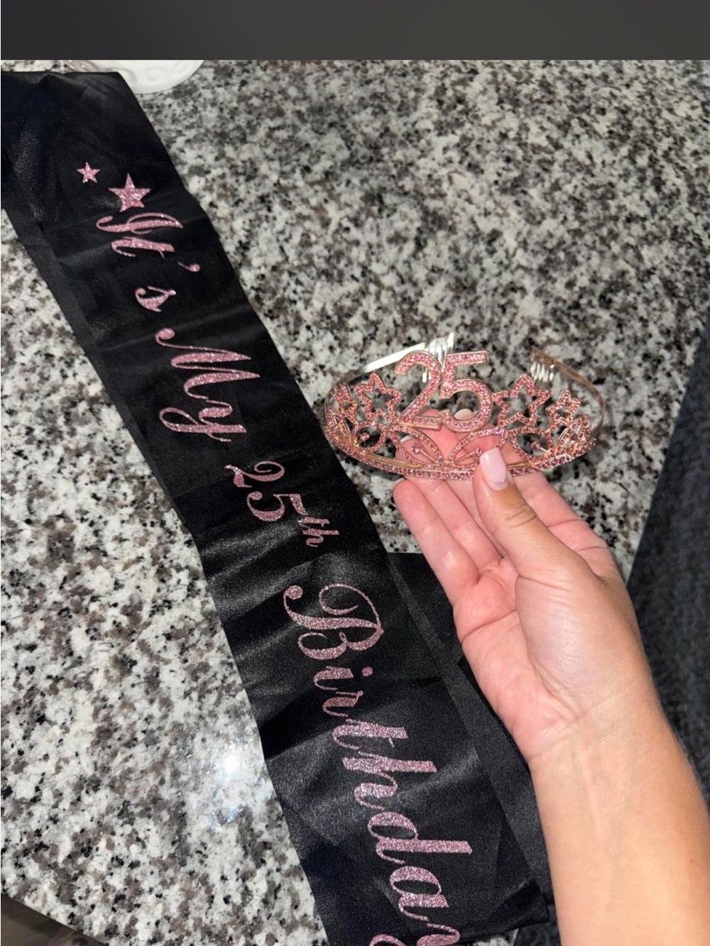 25th Birthday Pink Rhinestone Tiara and Sash Set